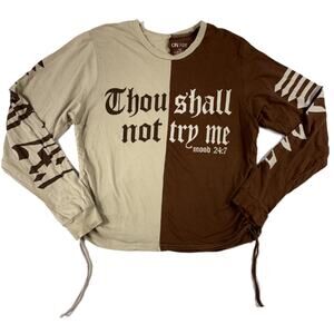 On Fire Thou Shall Not Try Me mood 24:7 Women XL long sleeve brown & beige Shirt
